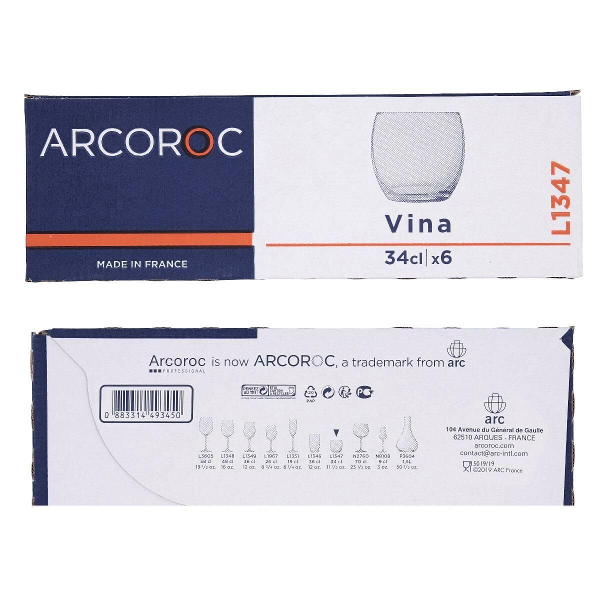 Arcoroc Vasos Bajos Vidrio, 32 cl, 12 unidades