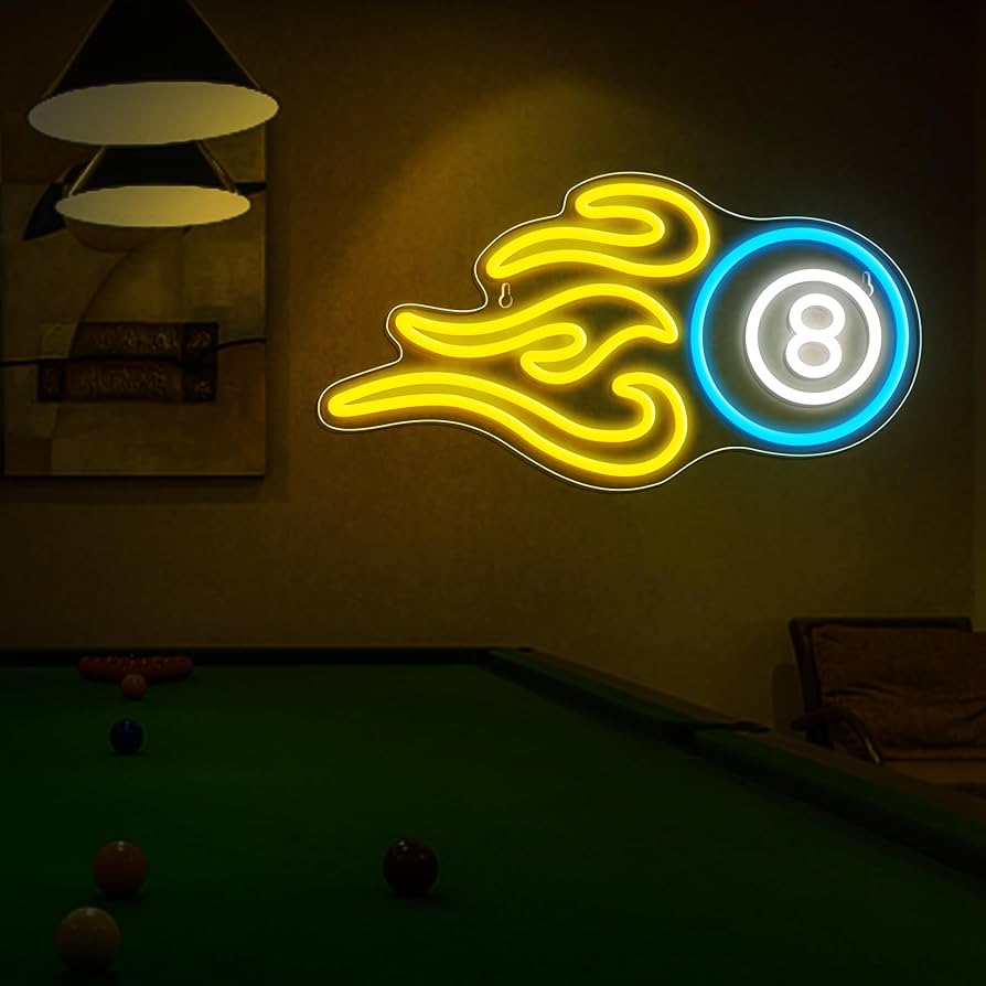 Billiards Neon Sign for Wall Decor, Dimmable Black 8 LED