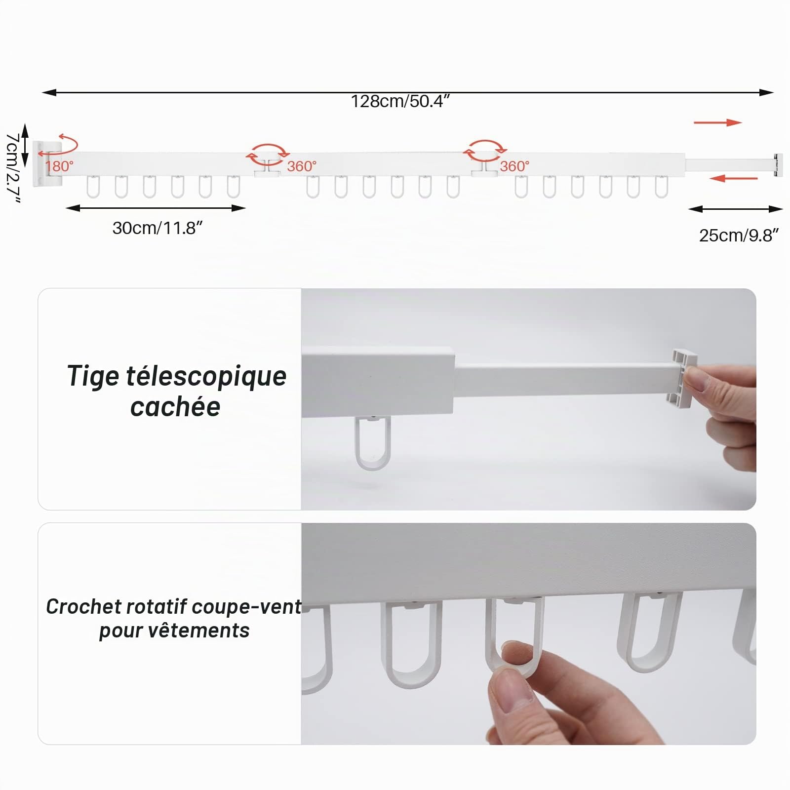 Séchoir À Linge Pliant Blanc Etendoir Linge Exterieur Pliable, 3 Étages Sechoir A Linge Mural Intérieur, Aluminium Séchoirs À Linge pour Balcon Buanderie Salle, Portant A Vetement