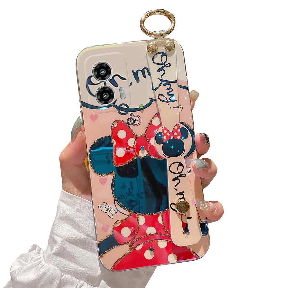 Lastma for Motorola Moto G Stylus 5g 2024 Case 6.7" with Wrist Strap Stand Glitter IMD Cute Kawaii Cartoon Pattern Design Shockproof Protective Phone