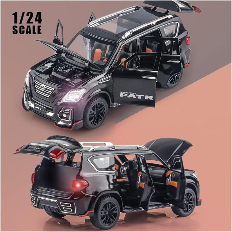 Image of Kids Model 1:24 N Petrol Die Cast Metal Car Pull Back Action Opening Doors with Realistic Engine Sound Lights Toy Car Gift for Boys - Black