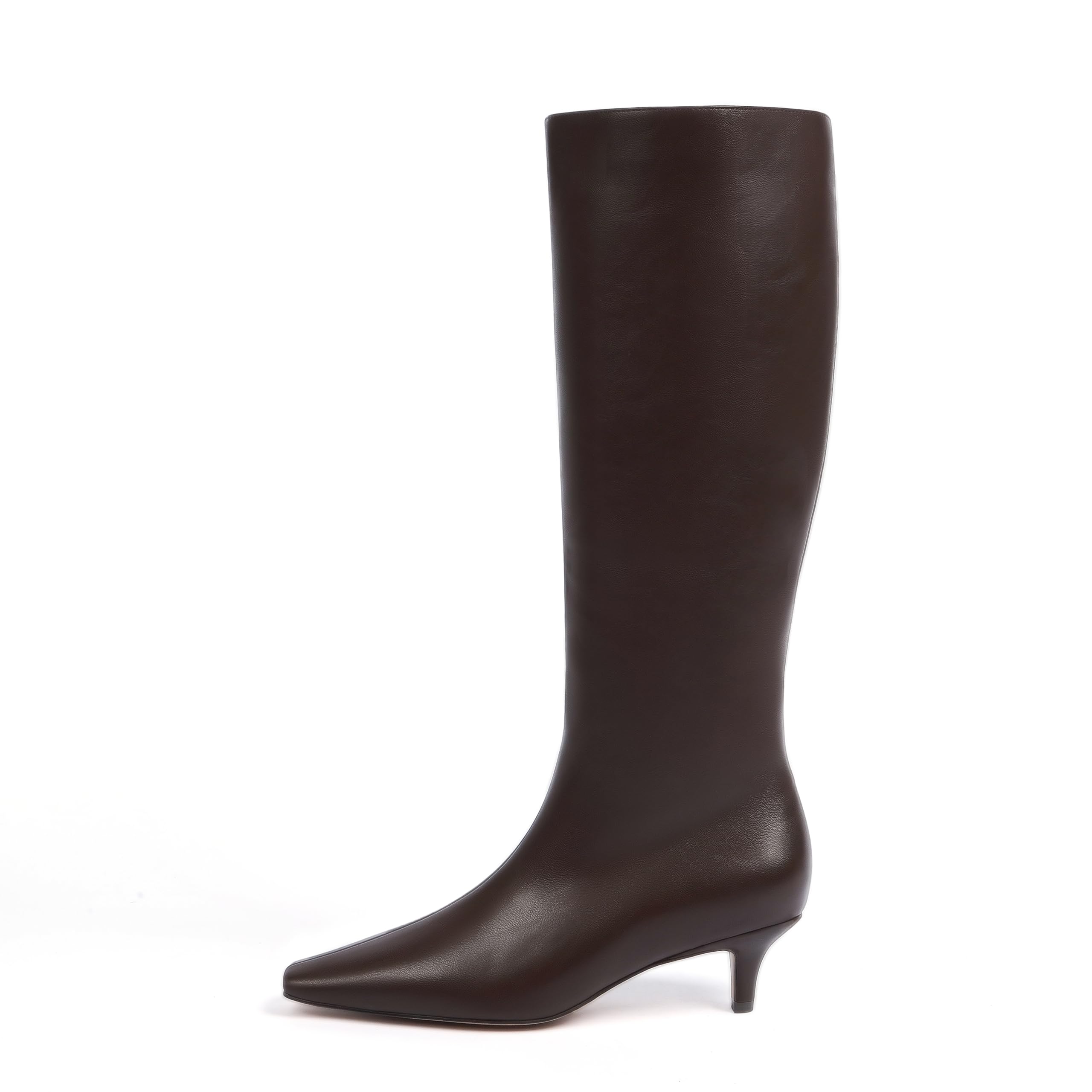 Modatope Knee High Boots for Women Square Toe Kitten Low Heel Tall Boots Faux Leather Fall Boots Side