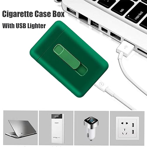 Miniatura 4 de OLDENDO Estuche para cigarrillos con encendedor, paquete portátil grande de 20 cajas de cigarrillos de tamaño regular, encendedor integrado 2 en 1,