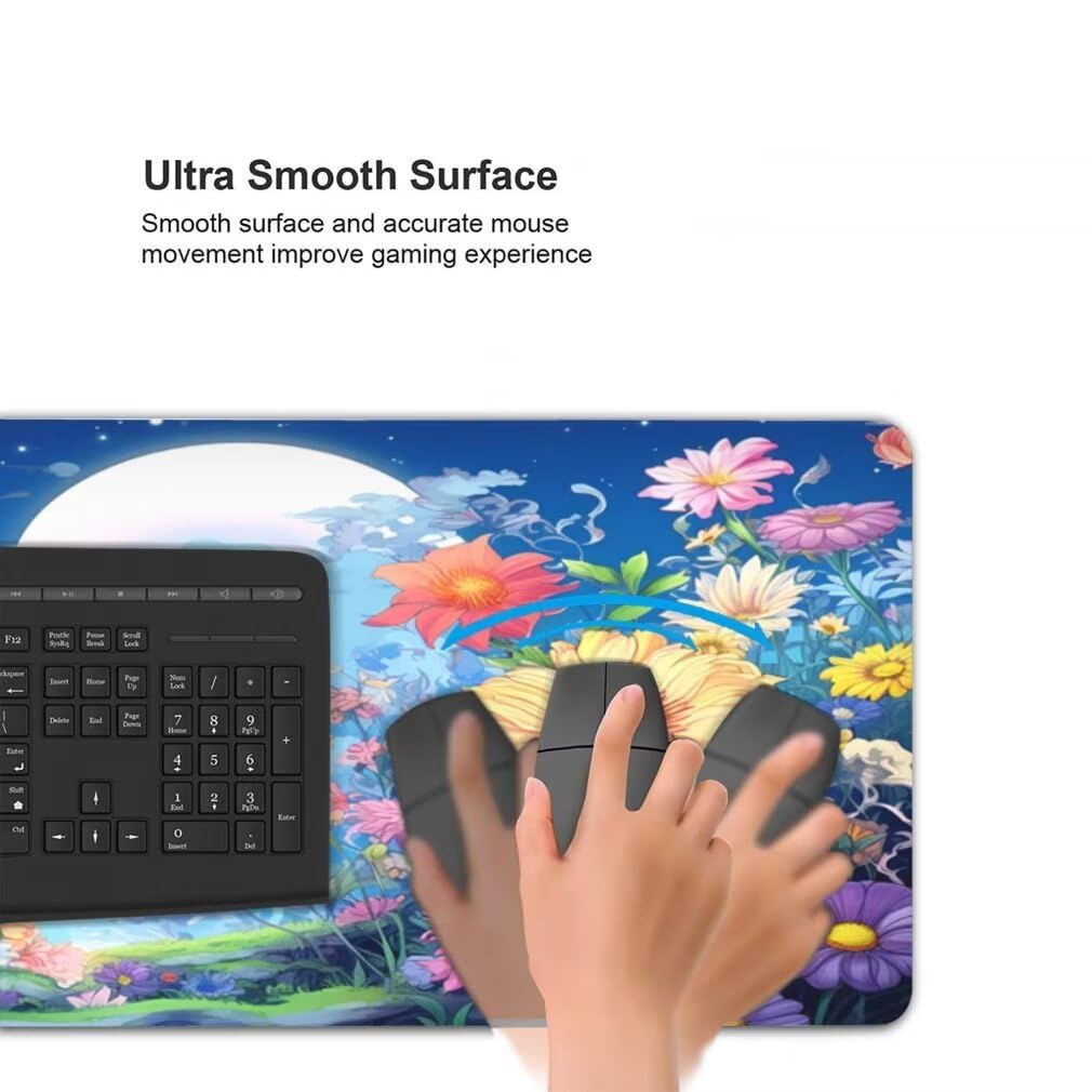 Tappetino Mouse XXL 1000x500mm Cielo Blu Grande Mouse Pad, Tappetino Scrivania Grande Mousepad Gaming con Bordi Cuciti, Tappeto Scrivania con Base Antiscivolo per Ufficio e Casa (Fiori) -MP1600