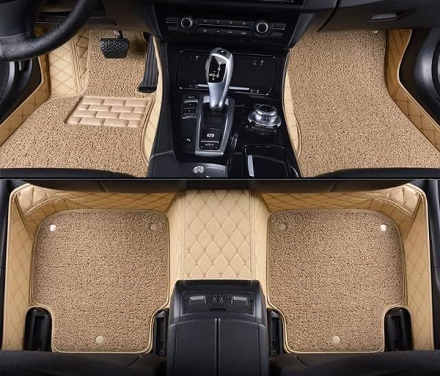 Image of 7D Car Floor Mat Compatible for Mahindra XUV-400|Luxury Leatherette with Grass Car Floor Mat| 100% Waterproof & Washable|Complete Set |Color-Beige