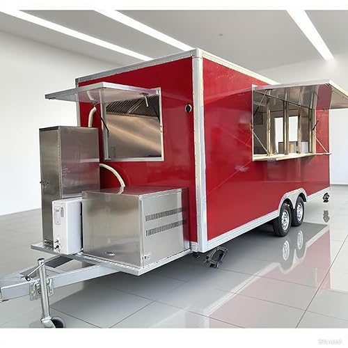 Fully Equipped Mobile Catering Trailer for Sale with Barbecue Grill, Salad Prep Station, Refrigeration Units, and Serving Counters for Street Vendors, Pop-Up Events, and Mobile Food Businesses