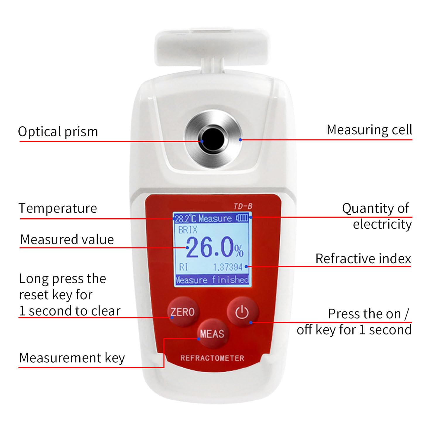 JOSBY Refractómetro Brix Digital de precisión al 0,1%, medidor de azúcar de Frutas de Alto Rango 0-93% con ATC, compensación automática de Temperatura e Impermeable, para Mermelada, melaza