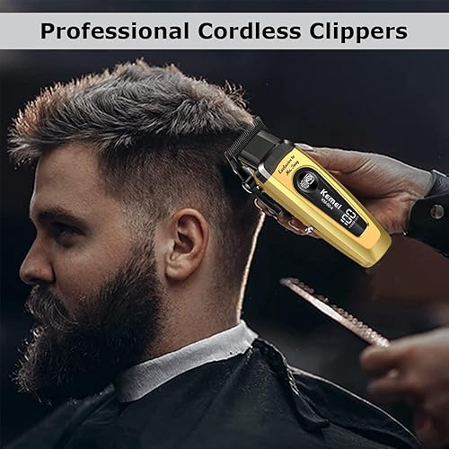 Miniatura 8 de KEMEI Cortapelos profesionales 90-4 para hombres, 11500 RPM con pantalla LED, recortadora de pelo inalámbrica con cuchilla DLC y base de carga,