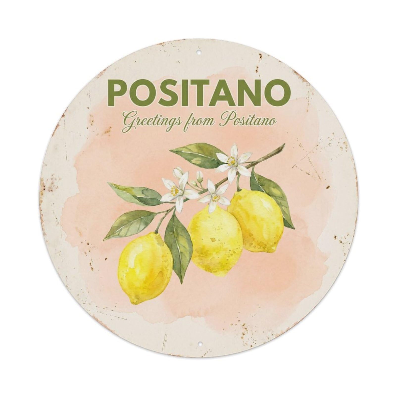 Campania Positano Classic Travel Emblem Mediterranean Metal Tin Sign Plaque Wall Decor for Cafe, Man Cave, Club Bar, Office, Home Garden Round Metal Poster 8x8Inch