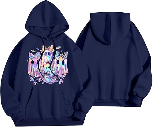 Halloween Hoodies for Women 2025 Fall Fashion Long Sleeve Cute Ghost Graphic Lightweight Hoodie with Pockets