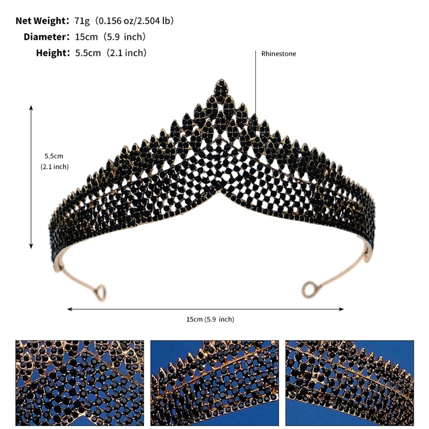 Dninmim Tiara da donna vintage con strass neri accessori per capelli fascia gioielli