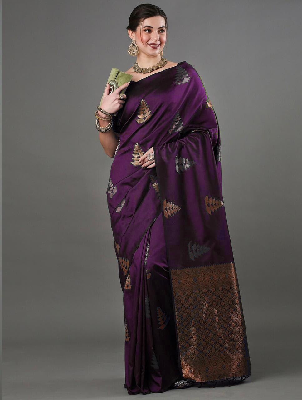 Flosive Women's Dark Color Kanjivaram Silk Saree With Weaving Work (Wine)