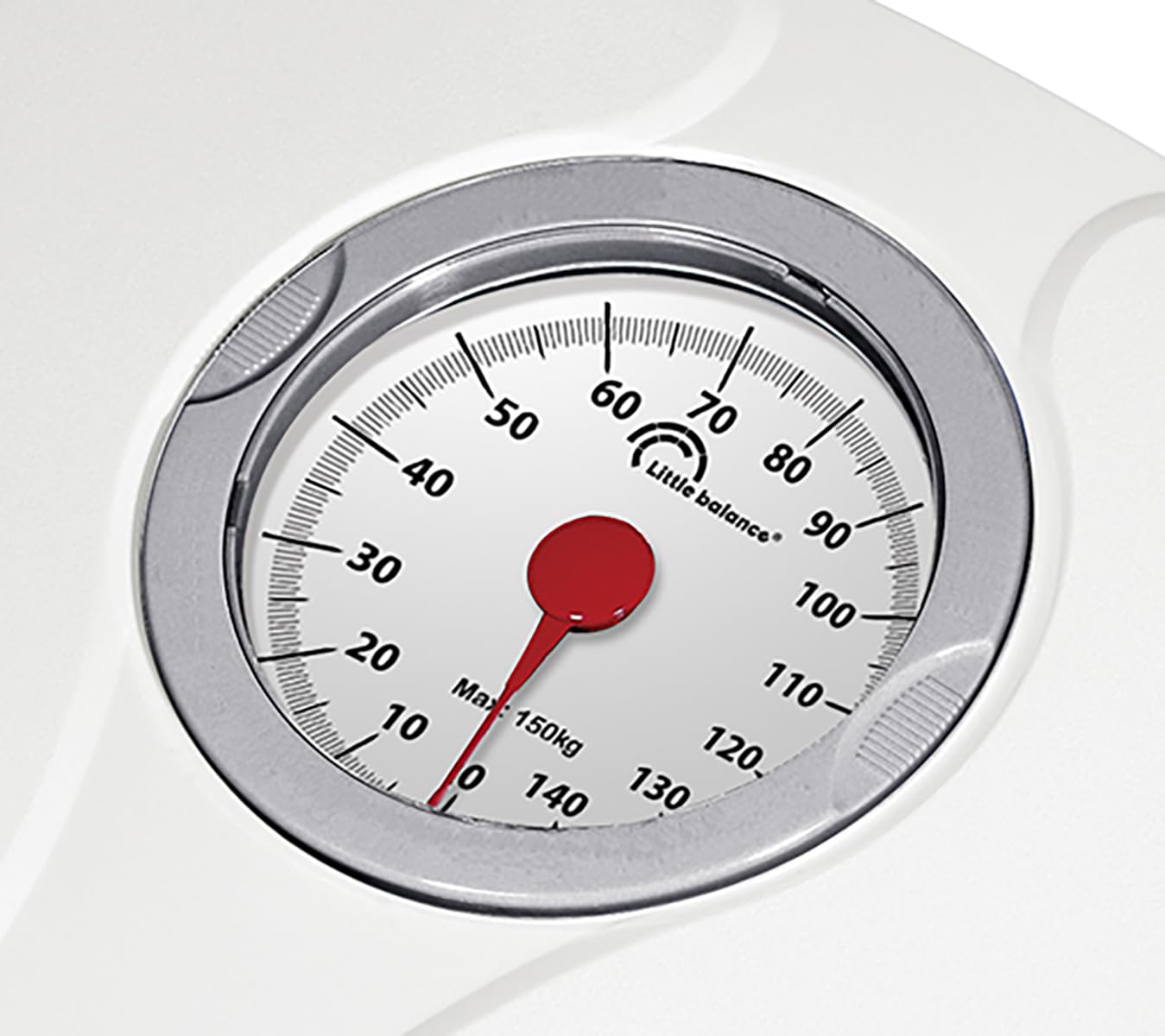 LITTLE BALANCE 8935 Confort 150, Bilancia pesapersone meccanica, Bilancia con schermo XL, Forma compatta, 150 kg, Bianco