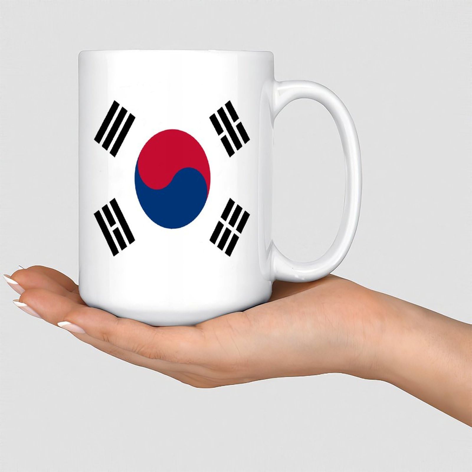Wodevor South Korea Mug White Country Flag Patriotic Ceramic Coffee Tea Mug Funny Restaurant White Glossy Mug Father's New Year Gift for Daughter in Law Married Couples 15oz