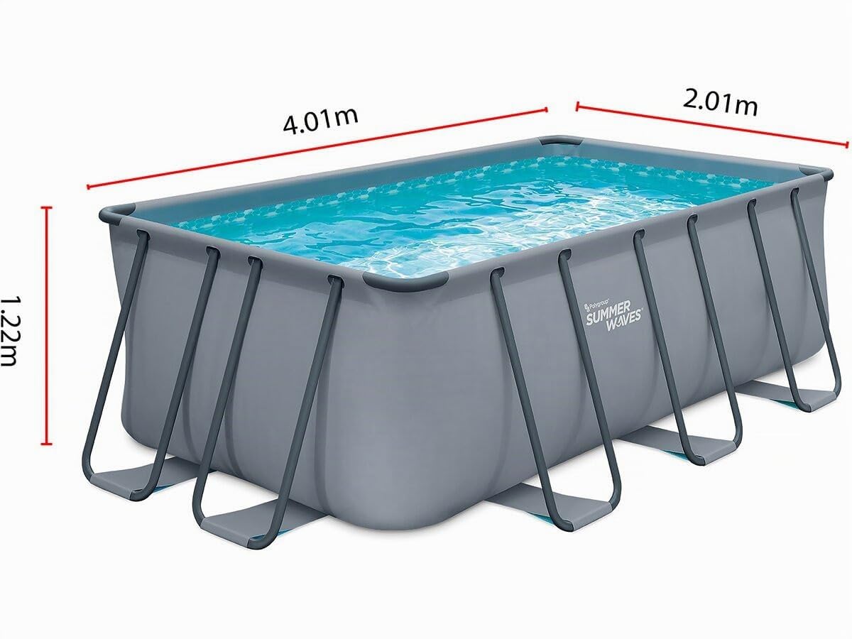 Habitat et Jardin - Piscine Tubulaire Rectangulaire Ludo 2 (L) 4,01 x (l) 2,01 x (H) 1,22 m - Piscine de Jardin en PVC 3 Couches Résistante et Design - Echelle de Sécurité