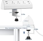 Desk Clamp Power Bar USB C 40W,2 PD 20W USB C,Desk Edge Mount Power Strip, 3 AC Outlets Surge Protector,Fit 1.96" Tabletop Edge,ETL Listed (White, 4USB-40W)