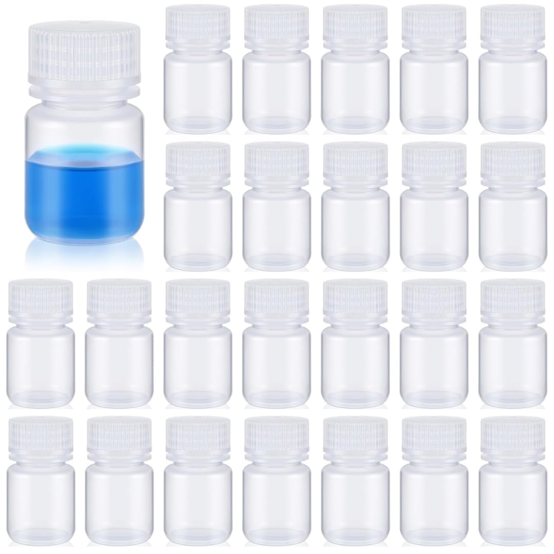 Spylx Plastic Sample Bottles 30ml, Laboratory Grade Polypropylene Wide Mouth Reagent Bottles Clear Liquids Storage Bottles with Lids Leak Proof Containers for Lab Classroom (24)