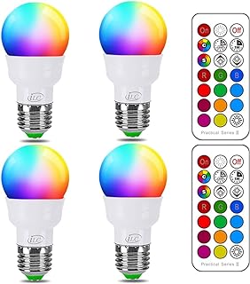 iLC Bombilla Colores LED, Equivalente 40W, E27 5 Watt Blanco Cálido (2700K) RGB Regulable Cambio de Color Edison Control remoto (Pack de 4)