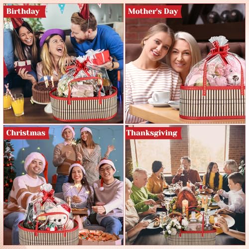 Image of Reallnaive 1 Set Empty Baskets for Gift to Fill Large Woven Basket for Back to School DIY Birthday Party Empty Gift 15.75 x 7.87 x 6.3 Inch, Bows and Cellophane Wrap Bags
