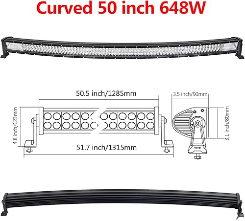 Miniatura 2 de SKYWORLD Barra de luz LED curvada de 50 pulgadas y 648 W, haz combinado de inundación puntual de triple fila, luces LED de conducción de trabajo