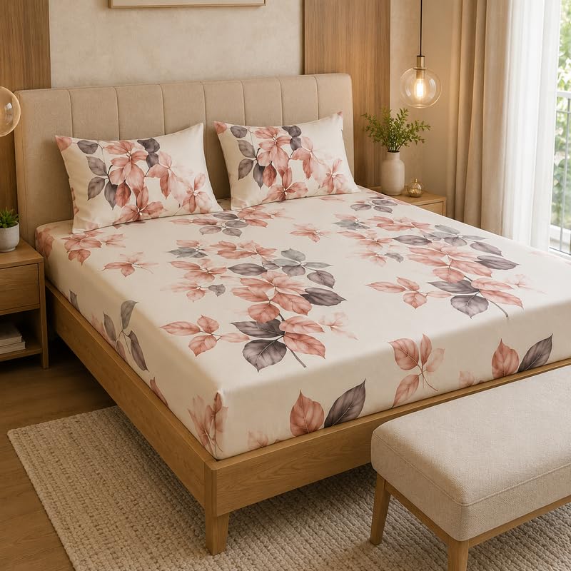 Image of la' amour 180 tc Glace Cotton Super Soft Flat Breathable for Double Bed Bedsheets with 2 Pillow Covers for Queen Bed (Size- 7.5ft x 7ft Meter) Royal Blue Botanical