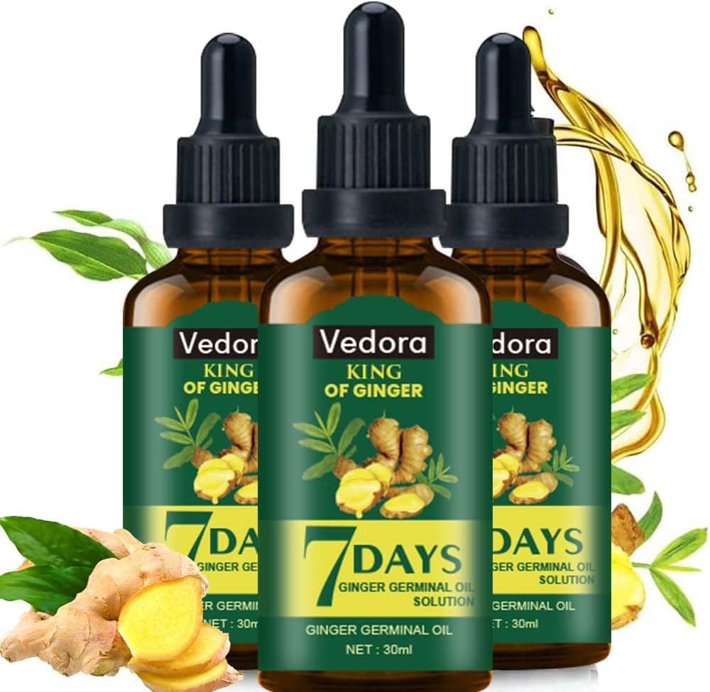 Vedora King of Ginger Oil for Hair Growth - Biotin Hair Growth Serum, 100% Pure Natural Ginger Essential Oil - Promotes Stronger, Thicker, Longer Hair in Women & Men - 3.15 Fl Oz / 90ML (3 PCS)