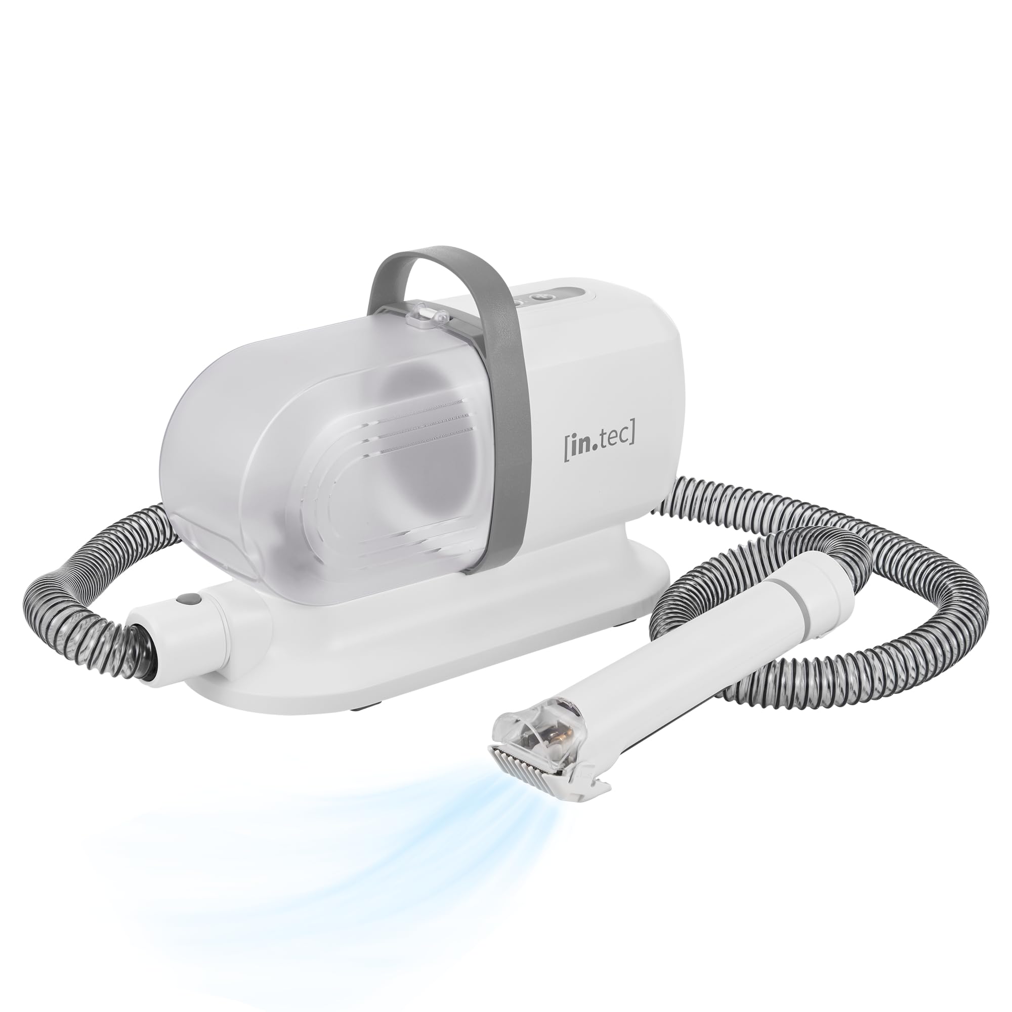 in.tec Maquinilla Eléctrica con Aspiradora de Pelo Amesbury 5 en 1 para Perros y Gatos Cepillo Aspirador Eléctrica para Mascotas Plástico Metal 22,5 x 33 x 13,8 cm - Blanco/Gris