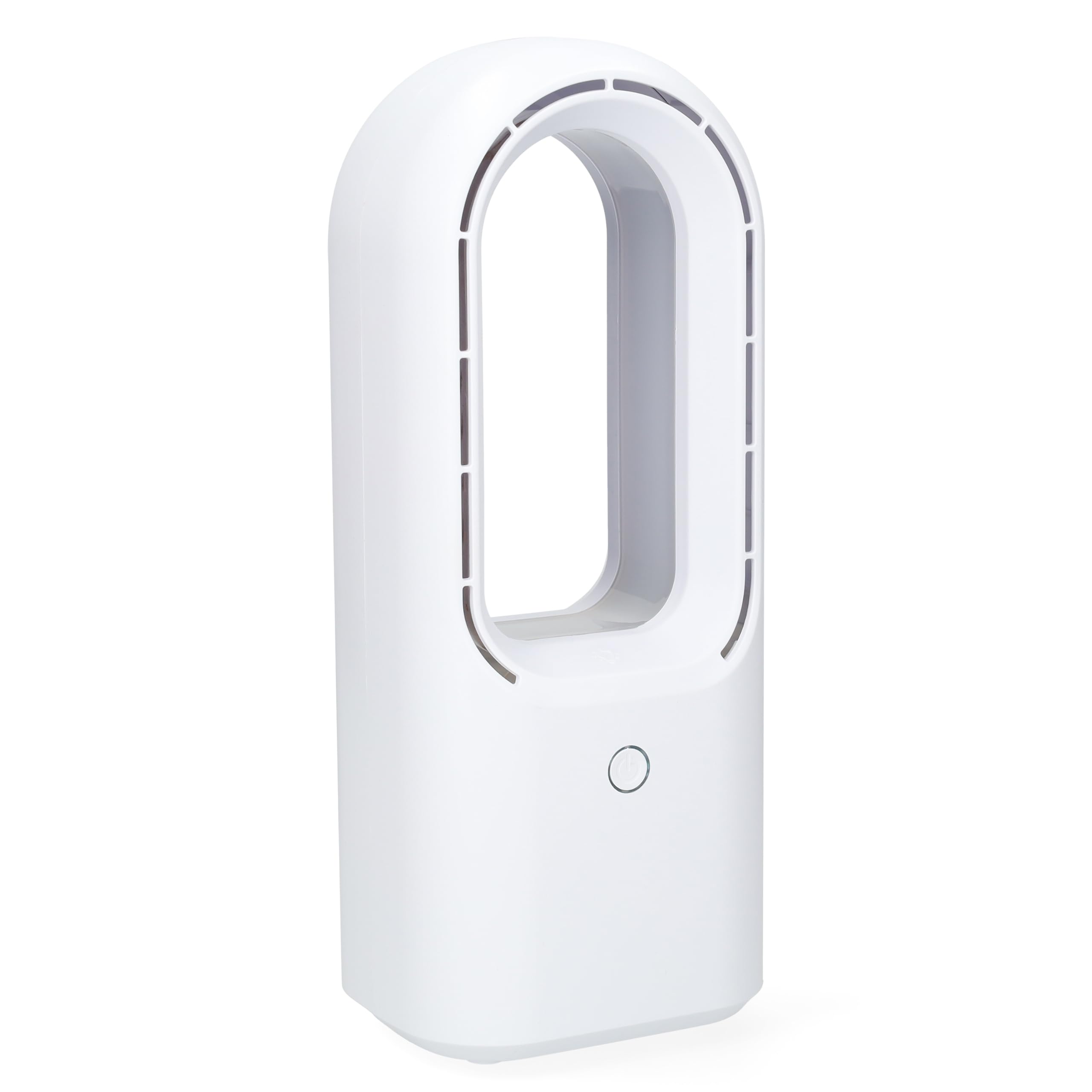 Silvergear® Ventilatore da tavolo senza ali con luce LED, ventilatore silenzioso, ventilatore a torre portatile, molto silenzioso, condizionatore d'aria, ventola a 3 velocità, colore bianco