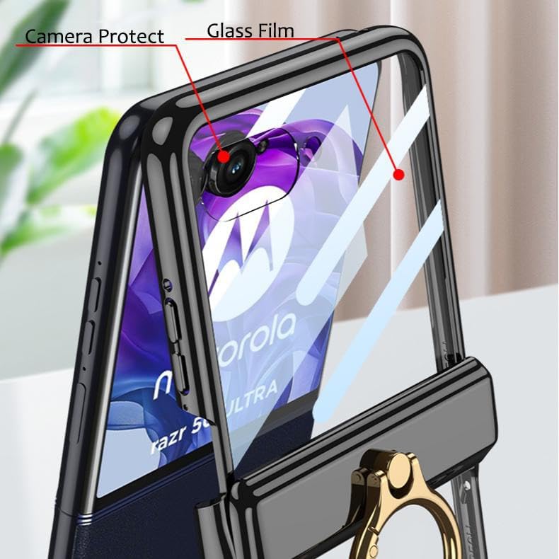 Folding Protective Case for Motorola Razr 50 Ultra，BTransparent Cover Compatible with Razr 50,uilt-in Screen Protector All-Inclusive Smartphone Cover Black