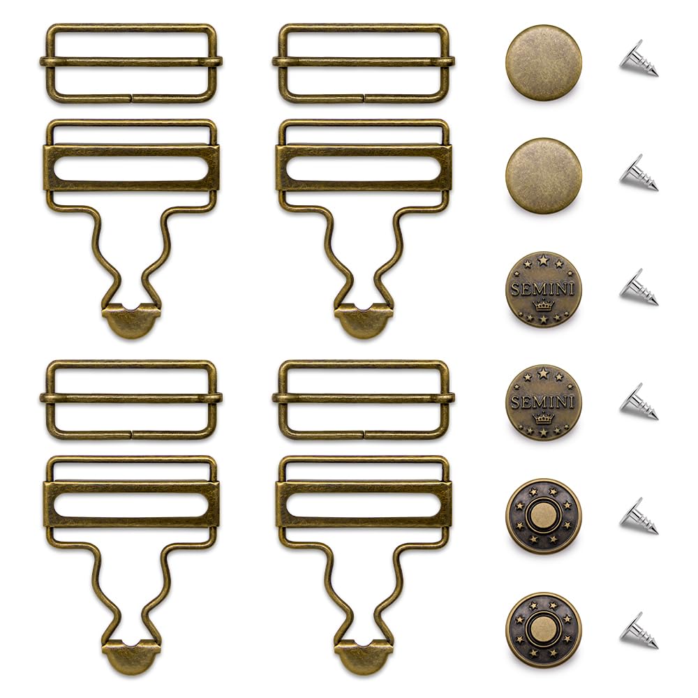 Jamsinmu Dungarees, button and buckle Set – 4+6PC Overalls Buckles Metal Adjustable Suspenders Clips with Suspender eyelets 25mm, Bronze, 38mm*4