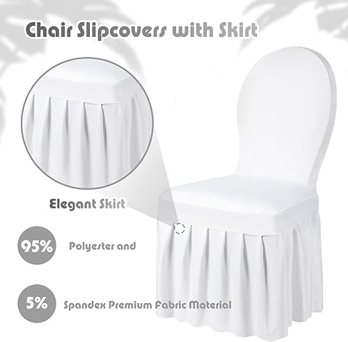 Miniatura 3 de Oudain Fundas para sillas con falda de elastano de larga elasticidad, extraíbles y lavables, para hotel y ceremonia de boda (blanco, 30 piezas)