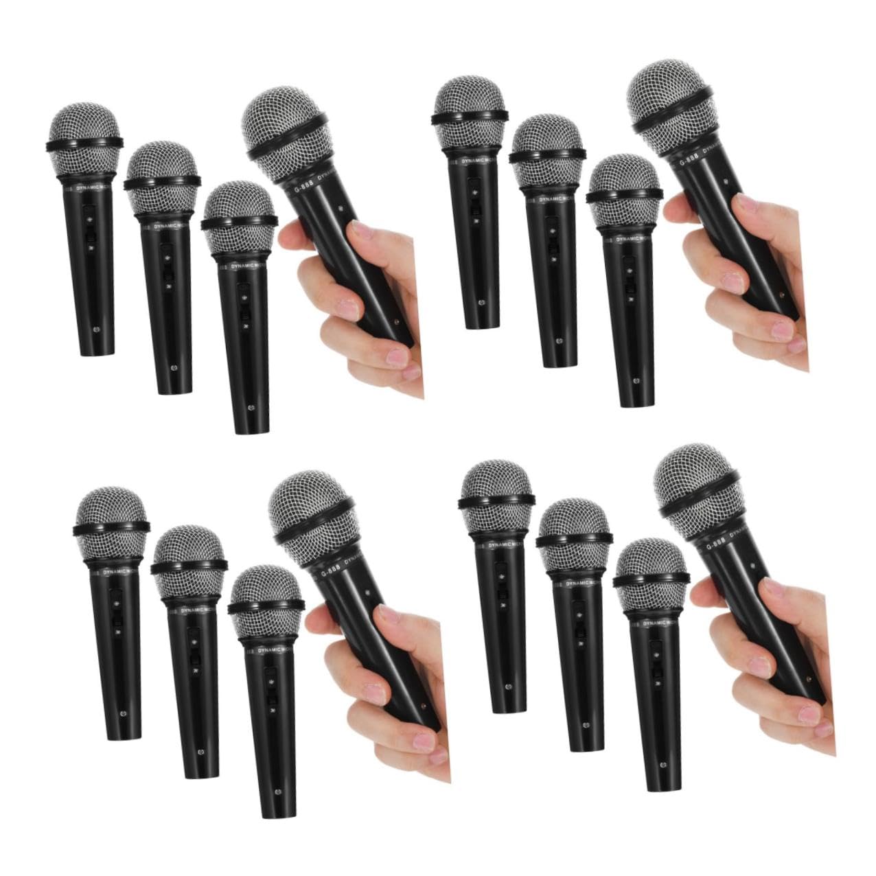 Micrófonos Interactivos para 4 Piezas Modelo de Micrófono de Plástico Negro Mini para Juegos Fiestas Infantiles y Actuaciones de Karaoke en Casa