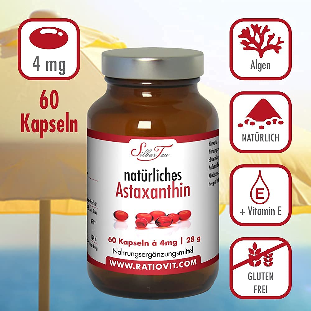 Astaxanthin – 5x 60 Softgel-Kapseln à 4 mg – natürlich aus Haematococcus pluvialis – mit Vitamin E – reines Antioxidans – pflanzlich, hoch bioverfügbar & ohne Zusatzstoffe