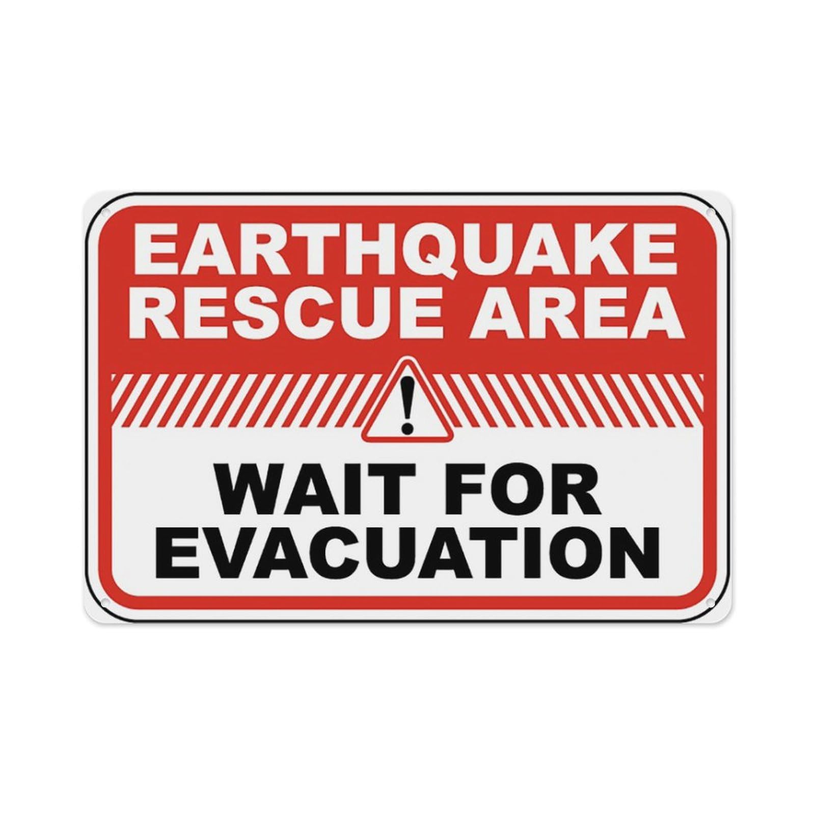 peiyeety Earthquake Rescue Area Sign Aluminum Tin Warning Signs For Home Outdoor Garden 12X16 Inches
