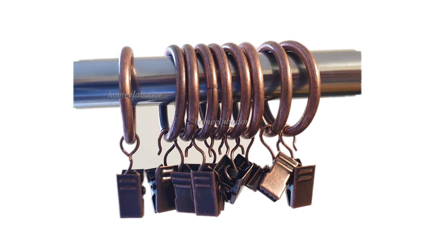 Homeelabador Bronze Copper Curtain Rings With Clips 28Mm Strong Metal Curtain Hanging Rings Curtain Pole Rings & Clips For Curtains And Rods Pack Of 30