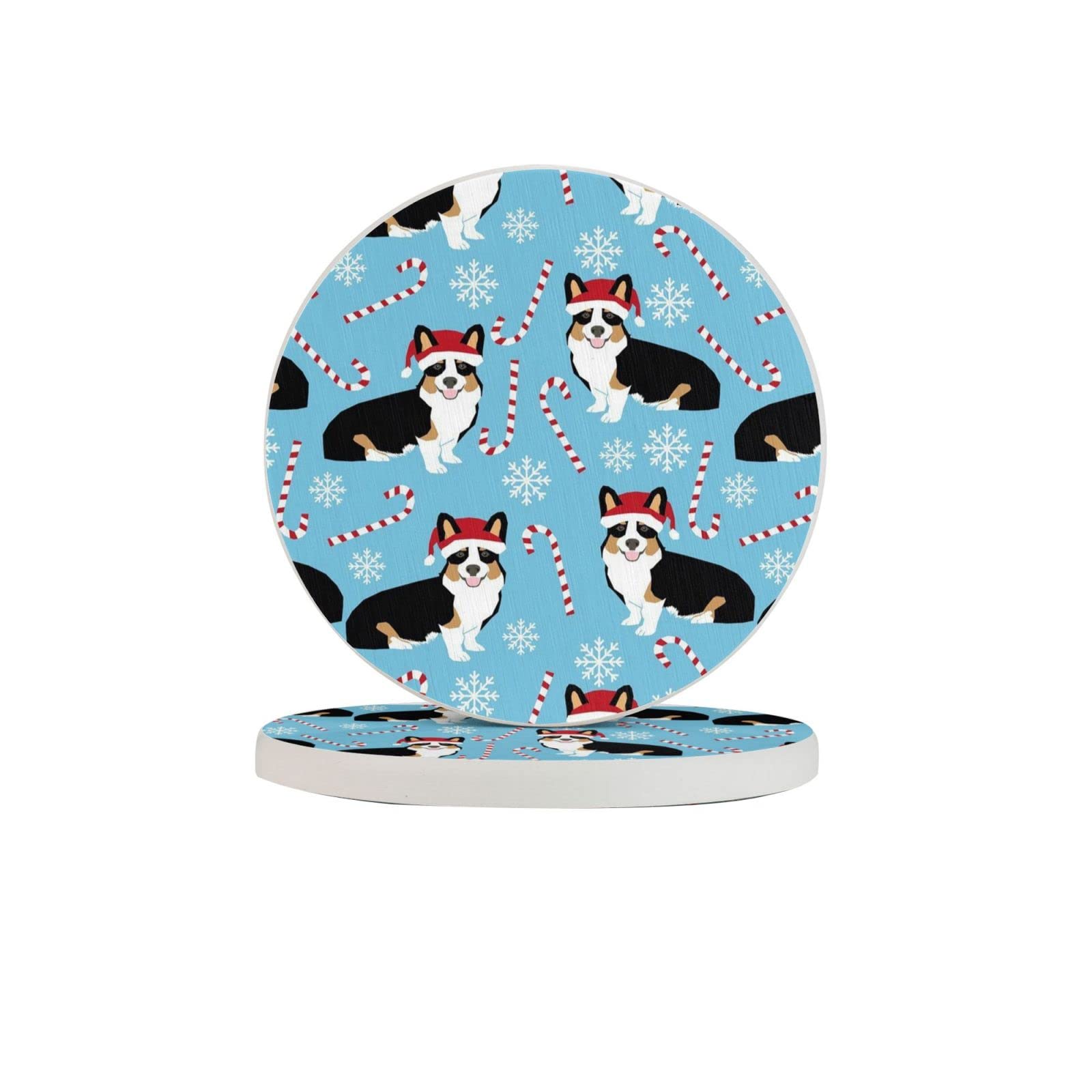 Corgi Christmas Six Piece Coaster Heat-Resistant Reusable Saucers for Drinks Wine Glasses Plants Cups Mugs