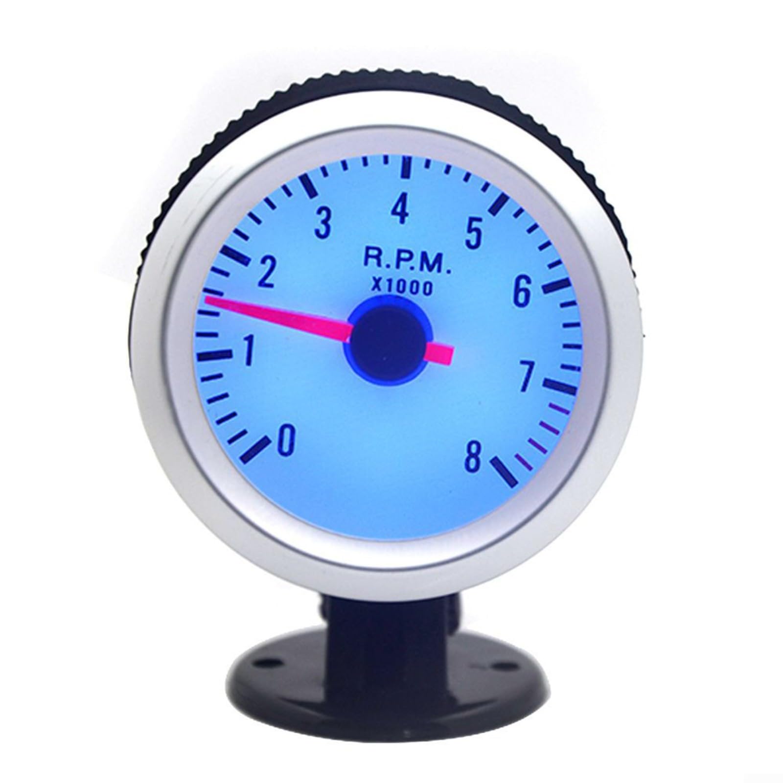 Compte-tours de 5,1 cm 52 mm avec face blanche et LED bleue 0-8000 tr/min pour moteur à essence 4 6 8 cylindres 12 V Compteur de tours performance automobile Installation facile Compteur