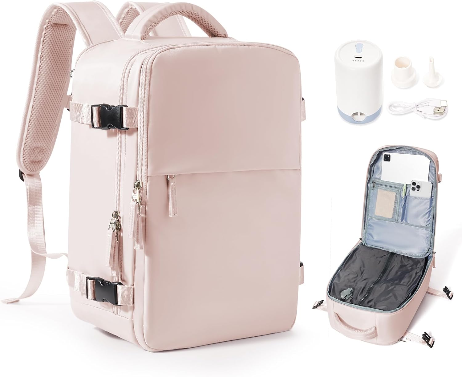 wassdins Sac à Dos sous Vide avec Pompe – Sac a Dos Voyage Cabine 40x20x25 Avion Bagage 45x36x20 Easyjet Cabine Sac à Dos Voyage Sous le Siege