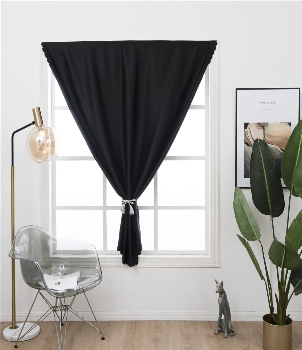 Fansu Cortinas Opacas, Cortina de Protección Solar con Velcro, Cortinas Pequeñas Térmica Opaca, Color sólido Cortinas, Protección UV para Corta Ventanas Salon Dormitorio (Negro,130x160cm)