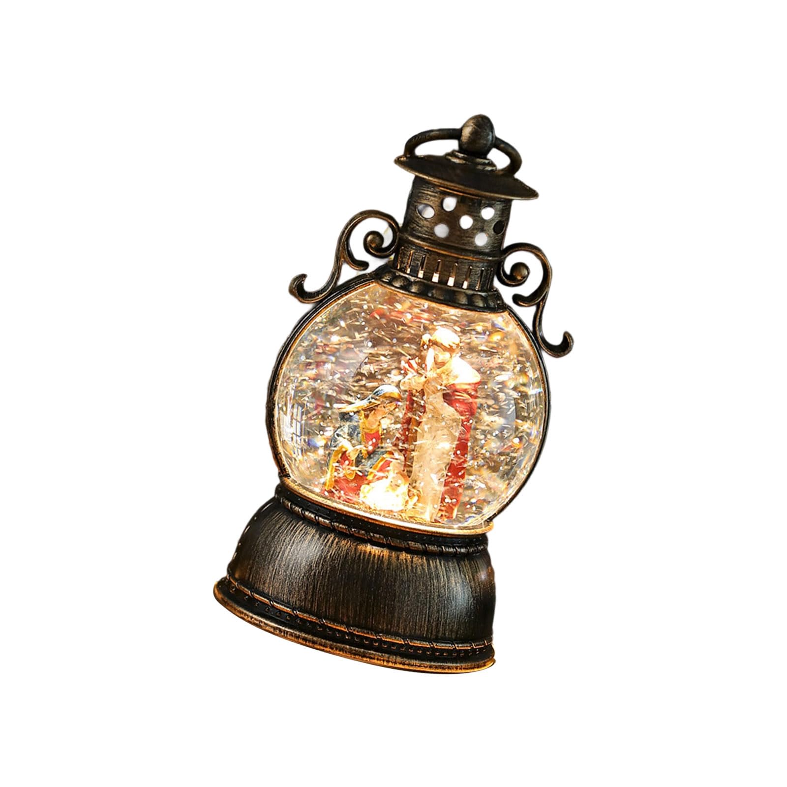 Buxuaaaa LED Illuminated Santa Resin Statue Festival Room Decoration Snowfalls Animated Centerpieces Tabletop Ornament LED Light Up Christmas Ornament