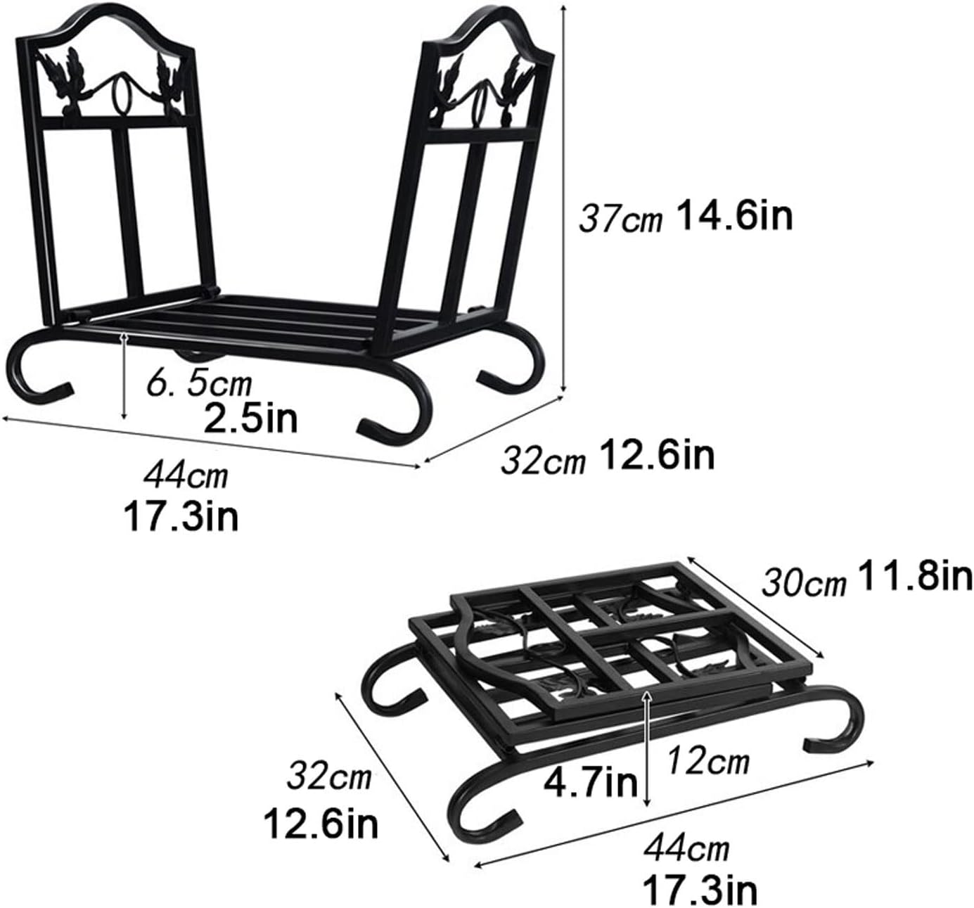 Firewood Rack Wooden Storage Log Holder Heavy Duty Wrought Iron Log Basket Fireplace Log Holder for Indoor Outdoor Wood Storage Firewood Storage (Color : Black) (Black)