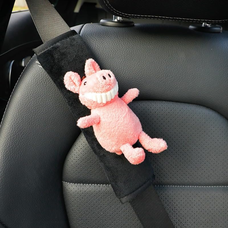 Image of BNTR Car Seat Belt Cover Stocking Stuffers Cute Fluffy Pig Frog Sheep Dinosaur Safety Seatbelt Shoulder Pad Auto Accessory Neck Cushion Protector Seatbelt Shoulder Protector Nice Gift (Pig)