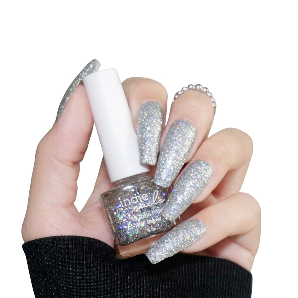 Indie Nails Nail Polish Disco Nights - Silver Glitter with Holographic Mylars Long-Lasting, High-Shine Finish | Chip-Resistant & Quick-Drying Formula | Vegan & 12-Free Nail Paint For Women 5ml-image-49