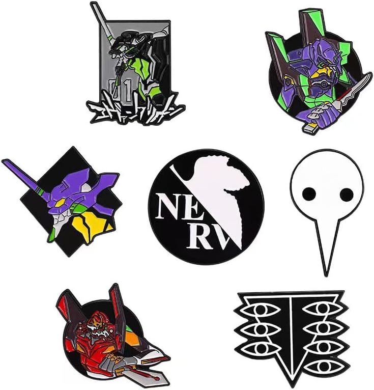OYSTERBOY Broches de aleación de zinc esmaltados de alta calidad, 7 uds. Pin Neon Genesis Evangelion EVA 01 02 para mochilas, camisas, sudaderas,