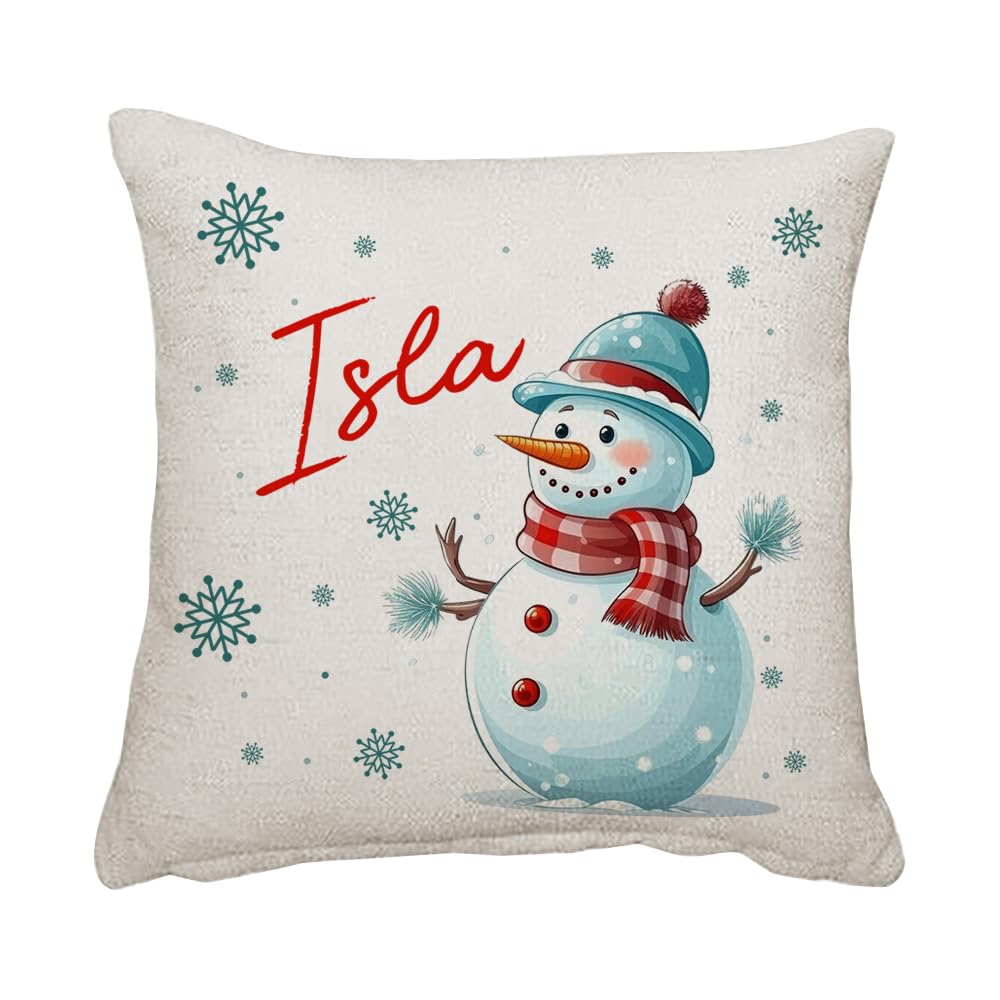 Getagift Personalised Christmas Snowman Gift, Xmas Gift, Home Décor, Linen Throw Pillow/Cushion. (Linen Cushion Cover)