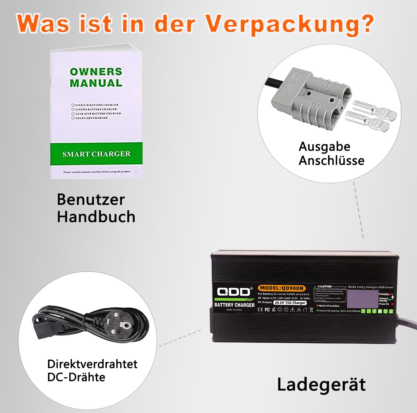 QDD 29,2 V 25 A Ladegerät, 24 V 25 A LiFePO4-Batterieladegerät für 8S 24 V 70 AH 100 AH 120 AH 200 AH LiFePO4-Akkupack-Ladegerät (29,2 V 25 A Anderson 50 A)