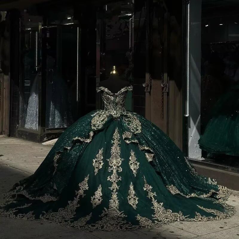 Mollybridal V Neck Gold Embellishment Ball Gown Quinceanera Sweet 16 Party Prom Dresses with Sleeves 20252