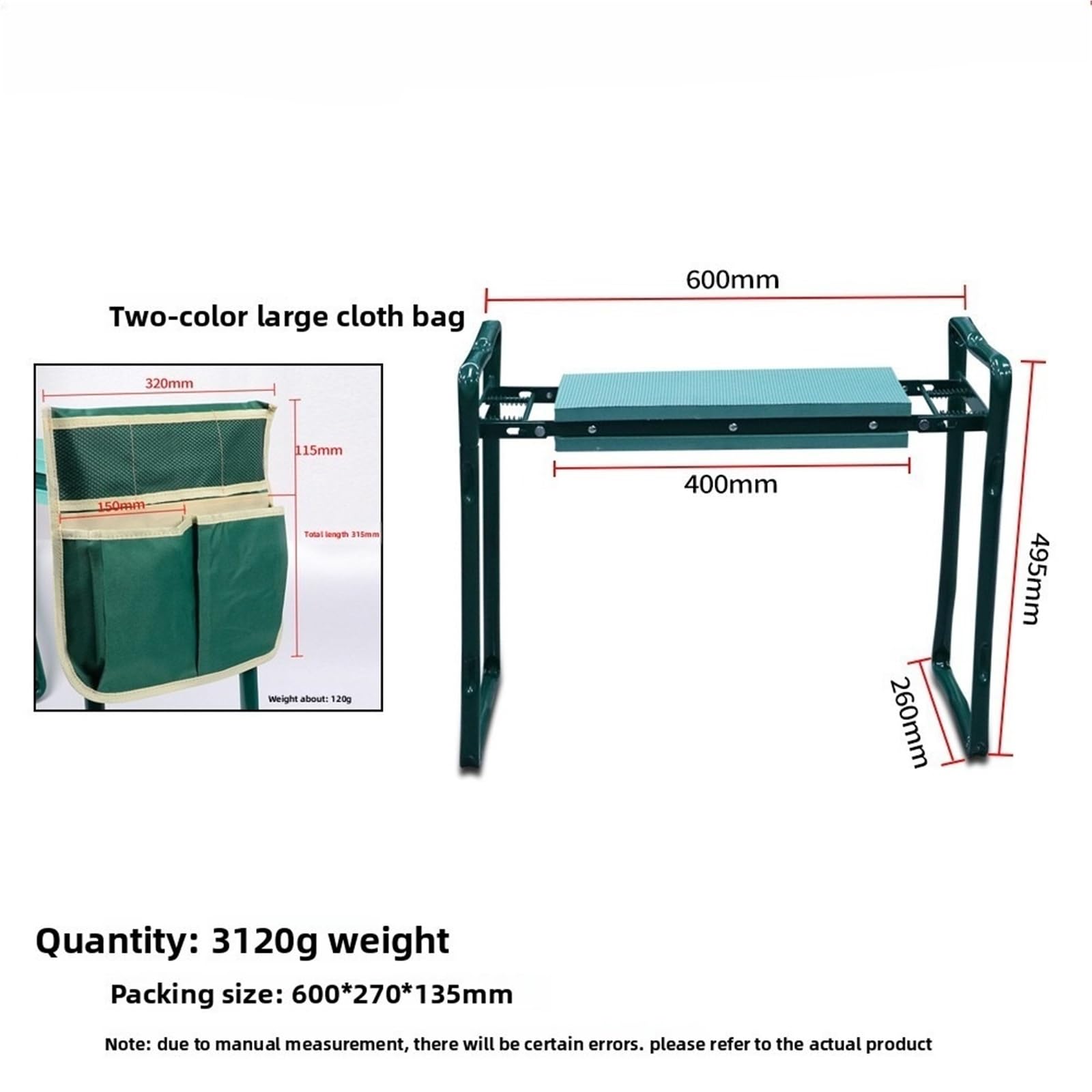 Inginocchiatoio da Giardino Addensato Cuscino for Sedile Sgabello Pieghevole Portatile in Ginocchio Borsa di stoccaggio Oxford per diserbare nel Giardino