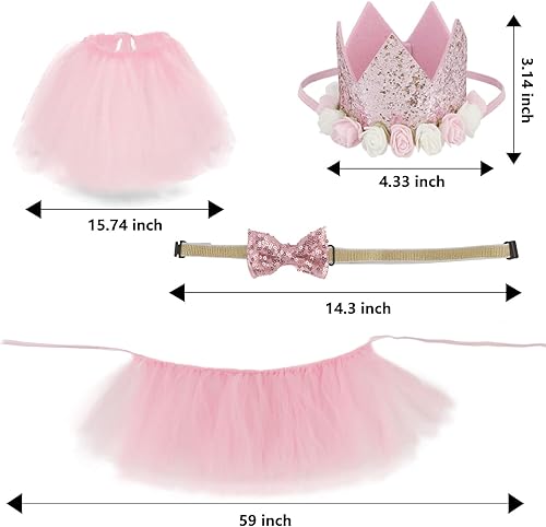 Miniatura 2 de CIEHER Suministros para fiesta de cumpleaños para perros, sombrero de cumpleaños para perro + corbatín + falda tutú rosa, decoraciones de fiesta de