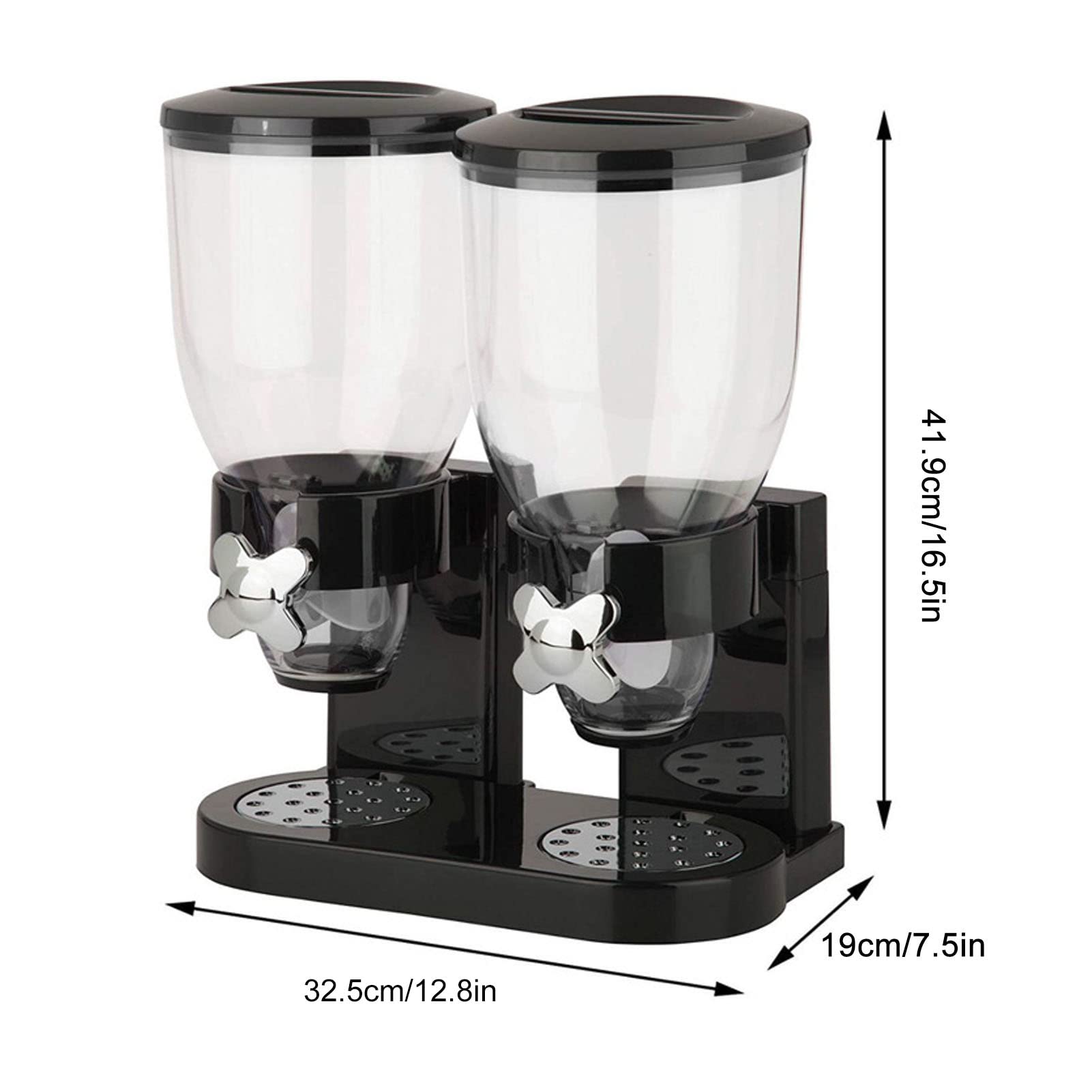 Dispensador de Cereales para Encimera, ABS, Dispensador de Alimentos Secos, 2 Botes, 7L, Control de Porciones Hermético, Almacenamiento para Familias de Despensa de Cocina (BLACK)